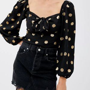 Urban Outfitters Rosalind Metallic Puff Sleeve Top